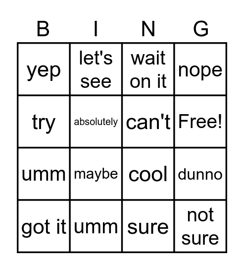 Team J & J Bingo Card
