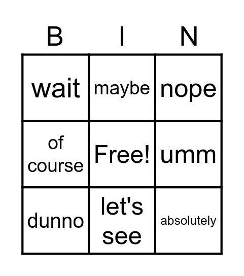 Team J & J Bingo Card