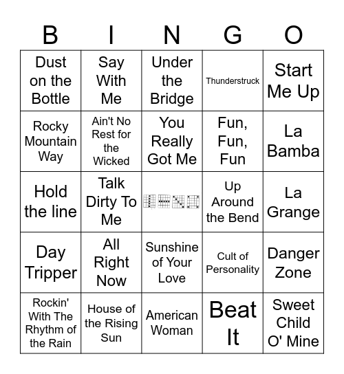 Air Guitar Hero Bingo Card