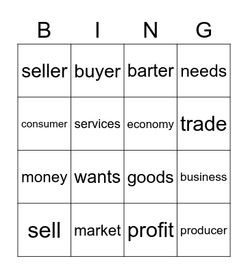 CONSUMERS AND PRODUCERS Bingo Card