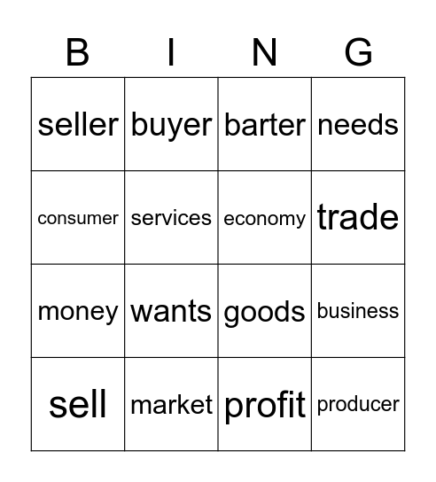 CONSUMERS AND PRODUCERS Bingo Card