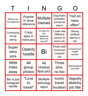 Austin Tinder Bingo Card