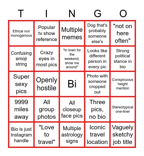 Austin Tinder Bingo Card