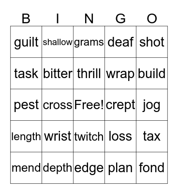 Vocab Lists     -       1 a,b,c,d Bingo Card
