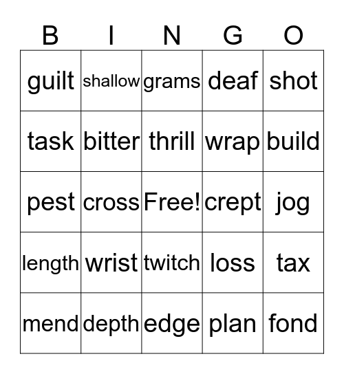 Vocab Lists     -       1 a,b,c,d Bingo Card