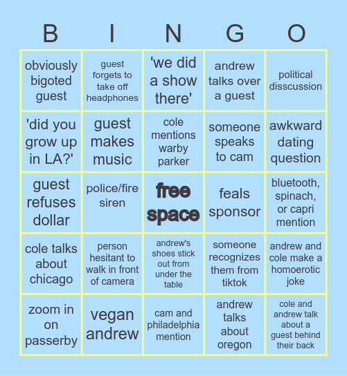 podcast but outside bingo Card