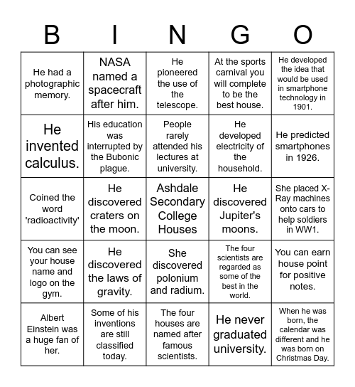 Ashdale Houses! Bingo Card