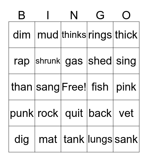 Wilson Words Bingo Card