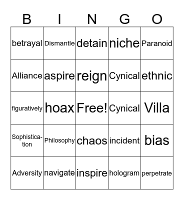 Vocabulary Bingo Card