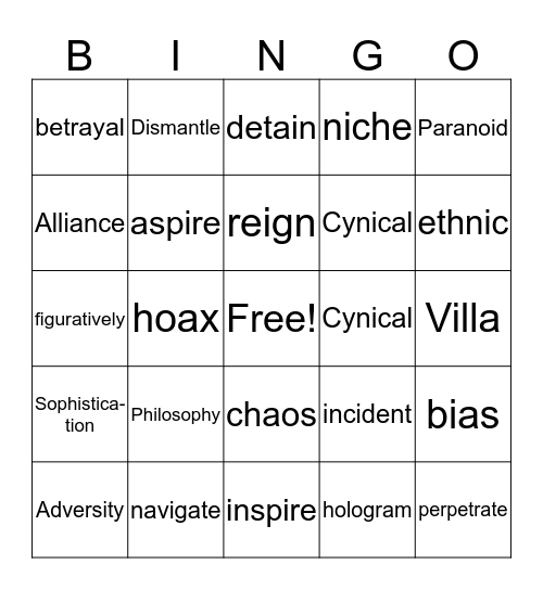 Vocabulary Bingo Card