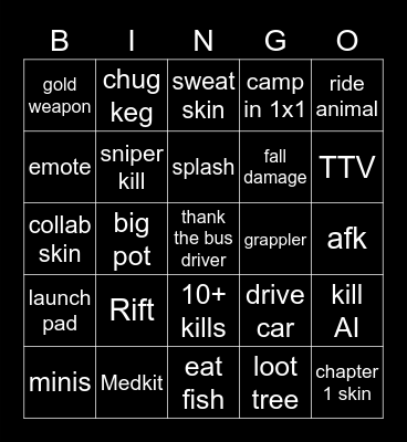 Fortnite Bingo Card