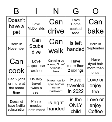 LG Bingo Card