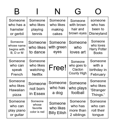 Autograph Bingo Card