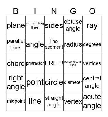 GEOMETRY TERMS Bingo Card