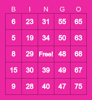 Number Bingo 1-75 Bingo Card