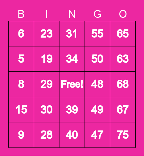 Number Bingo 1-75 Bingo Card