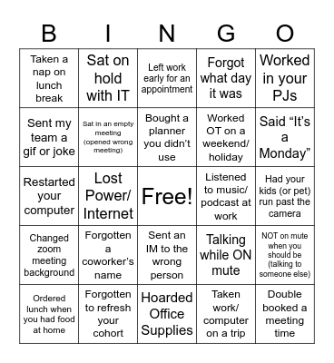 Never Have I Ever Bingo Card