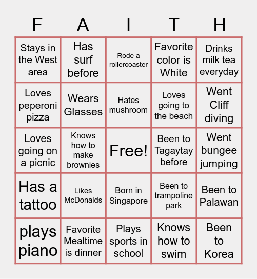 Faith Bingo Card