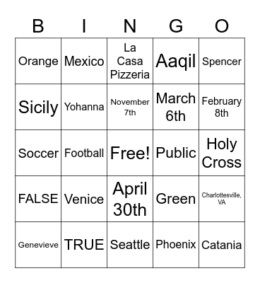 Untitled Bingo Card