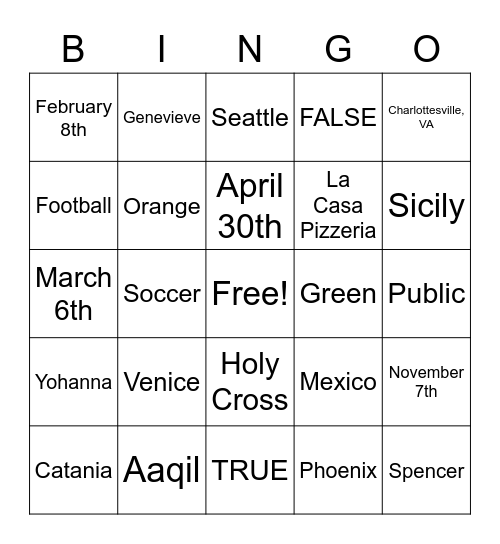 Untitled Bingo Card