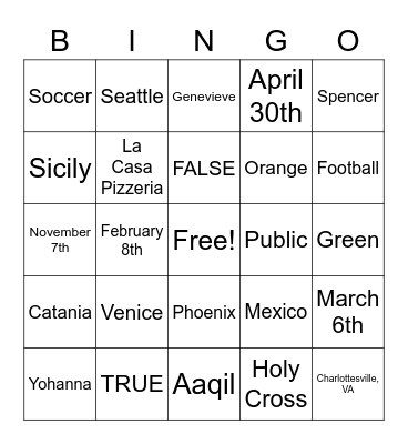 Untitled Bingo Card
