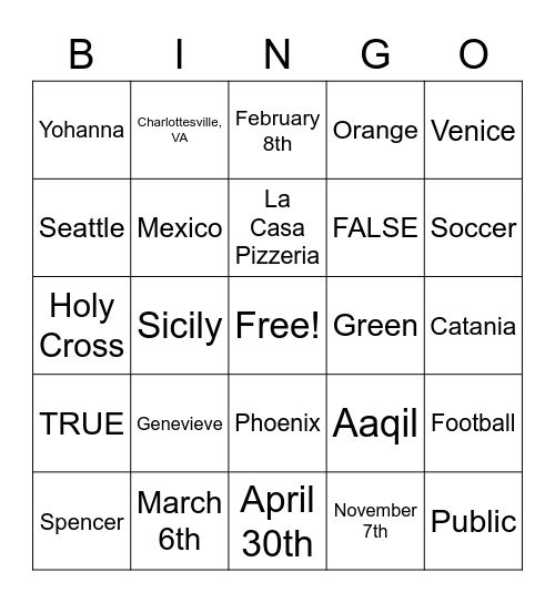 Untitled Bingo Card