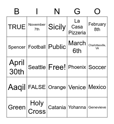 Untitled Bingo Card