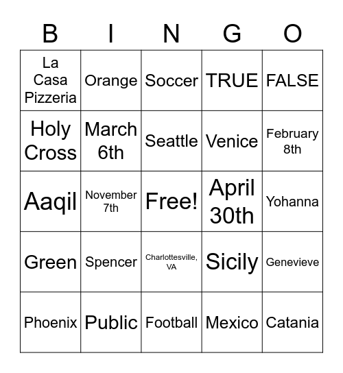Untitled Bingo Card
