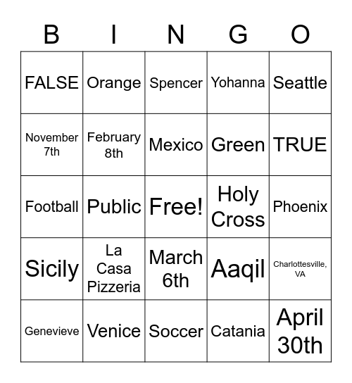 Untitled Bingo Card