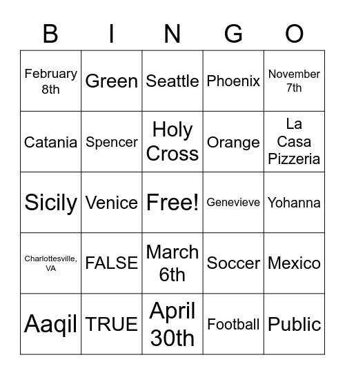 Untitled Bingo Card