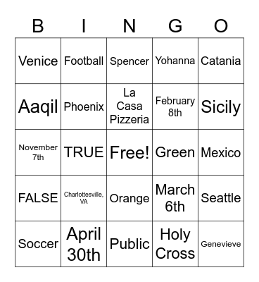 Untitled Bingo Card