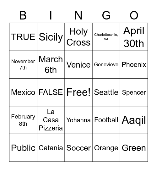 Untitled Bingo Card