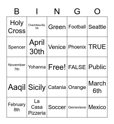 Untitled Bingo Card
