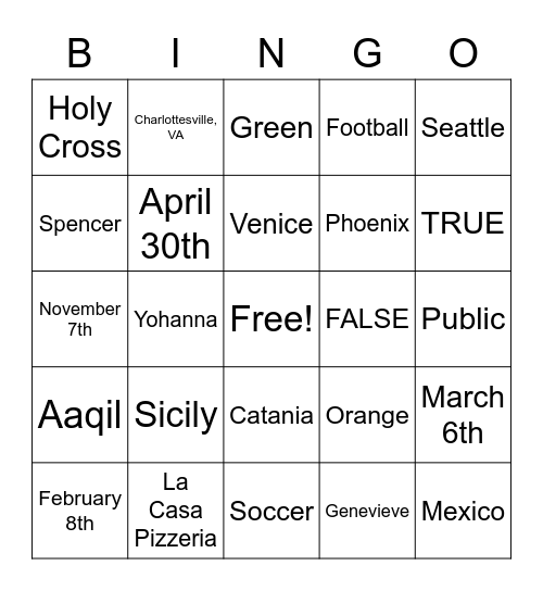 Untitled Bingo Card