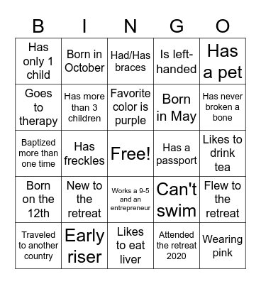 The Free Woman Retreat Edition Bingo Card