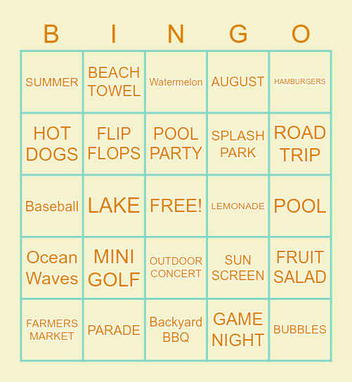 S&S Bingo Bash: Game 1 - Summer Fun! Bingo Card