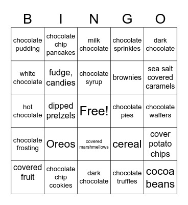 chocolate Bingo Card