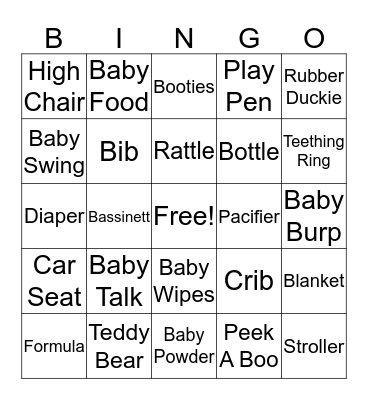 Baby Bingo  Bingo Card