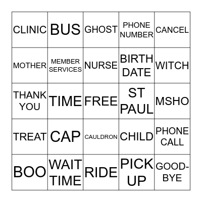 CATCH WORD Bingo Card