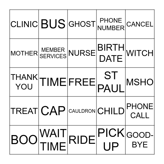 CATCH WORD Bingo Card
