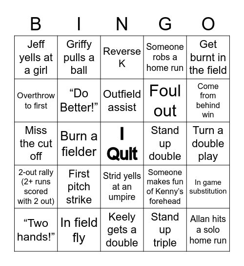 Not Done Bingo Card