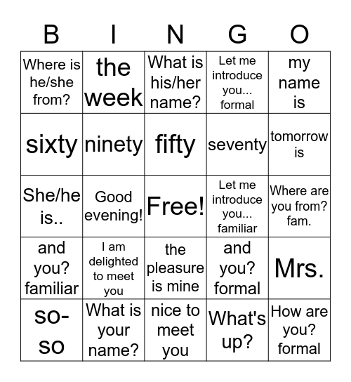 Unidad Preliminar Greetings and Introductions Bingo Card