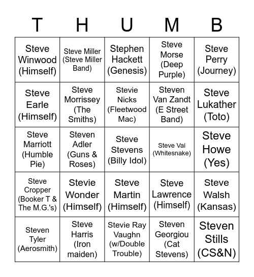 All About Steve Bingo Card