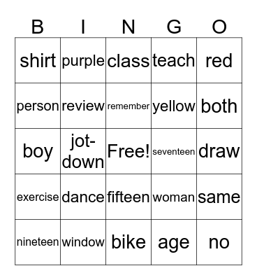 ASL 1 Bingo Card