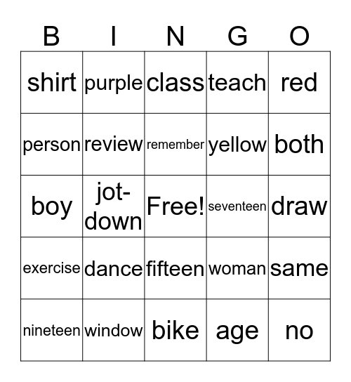 ASL 1 Bingo Card