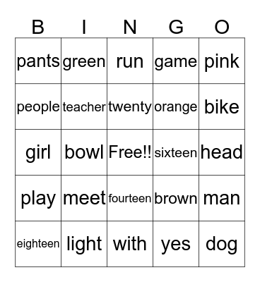 ASL 1 Bingo Card