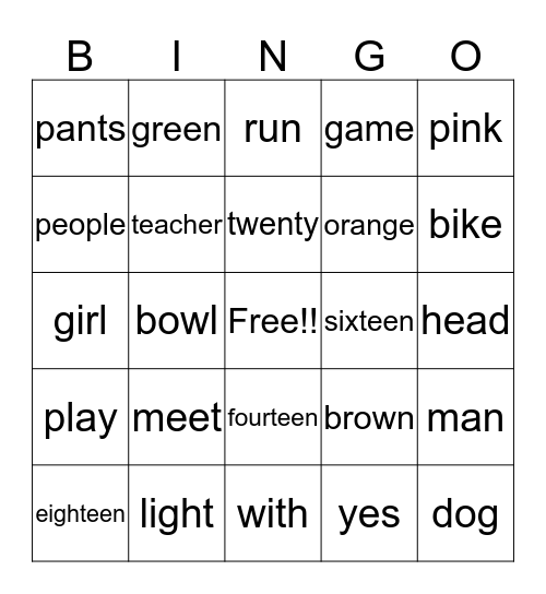 ASL 1 Bingo Card