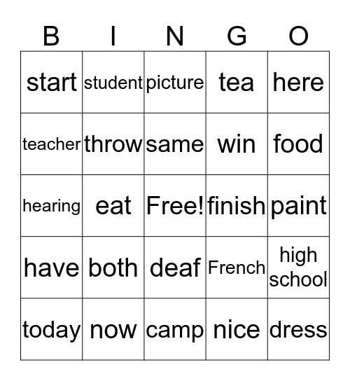 ASL 1 Bingo Card