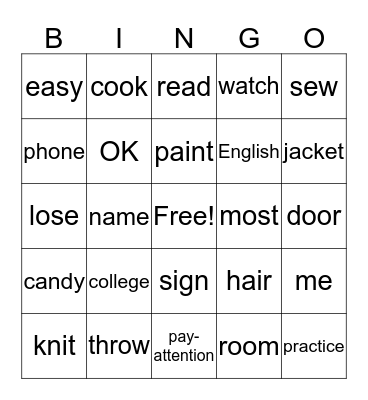 ASL 1 Bingo Card