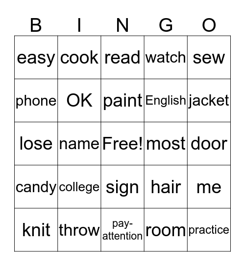 ASL 1 Bingo Card